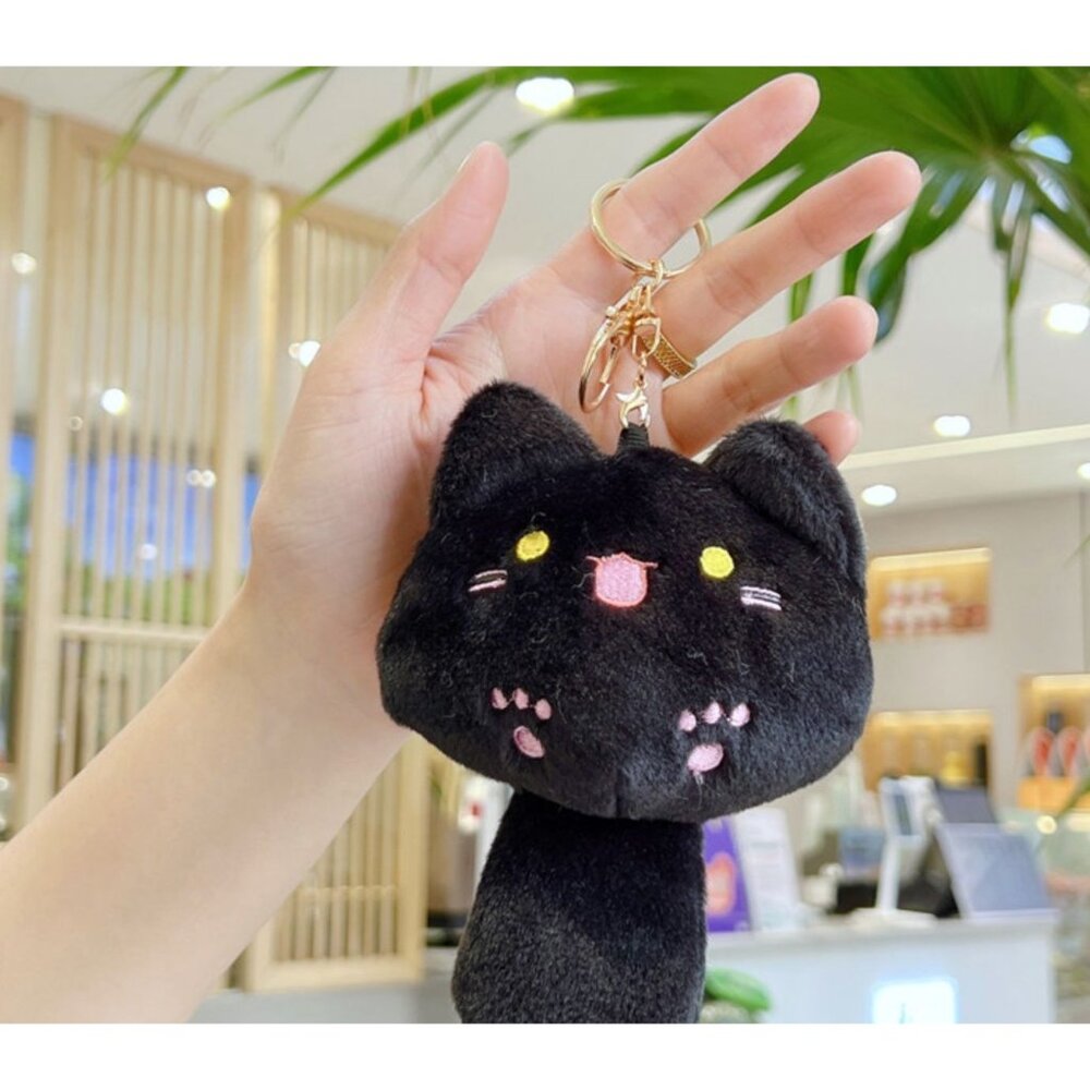 Squeak Chao Cool Meng Casual Plush Black Cat Keychain With Gold Clasp - Cute Acc